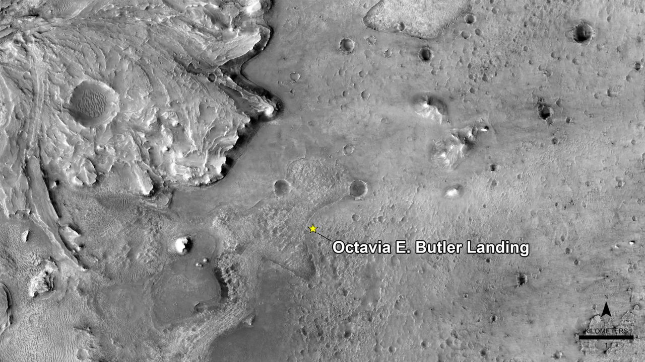 NASA has named the landing site after the science fiction author Octavia E. Butler, as seen in this image from the High Resolution Imaging Experiment camera aboard NASA's Mars Reconnaissance Orbiter.