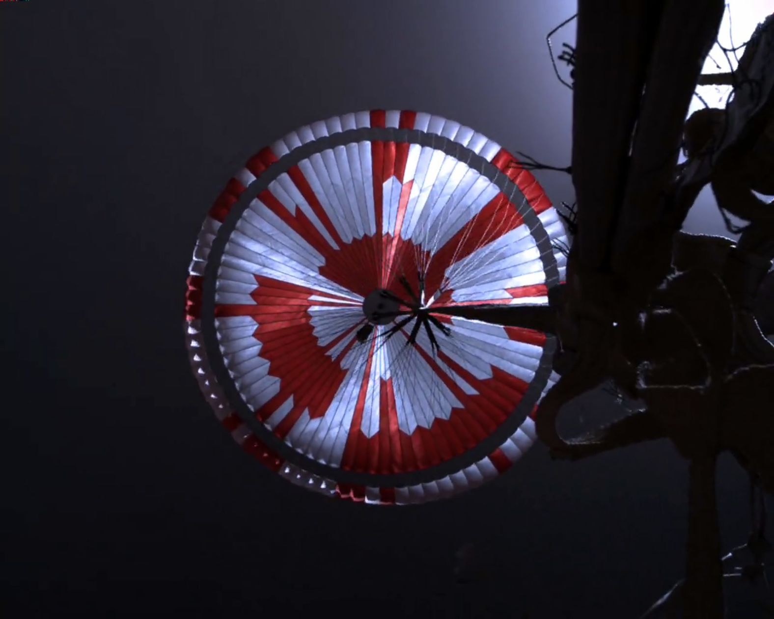 The rover took this image of its parachute during its descent to Mars.
