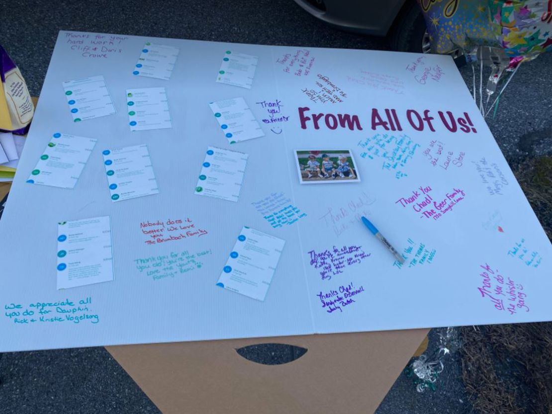 The large card residents of Dauphin, Pennsylvania, gave UPS driver Chad Turns to thank him for his hard work during the pandemic. 