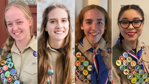 Four of the first female Eagle Scouts, from left to right: Lauren Krimm, Mia Dawbin, Valerie Johnston and Ysa Duenas.