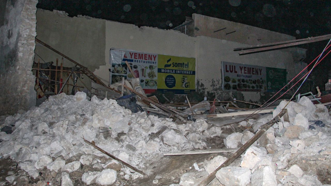 Damages at the scene of the blast on Friday night.