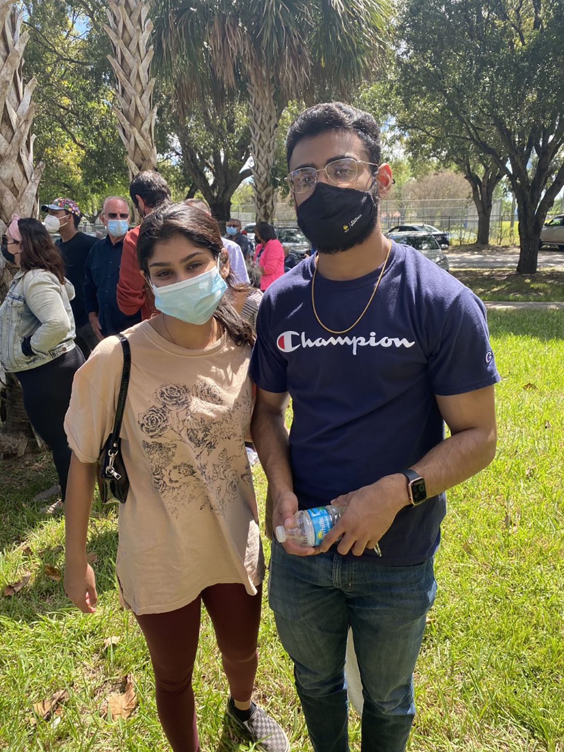 Saima Haque, left, and her brother Miraj traveled from Boynton Beach to Florida City in order to get a vaccine Sunday, but they were turned away.