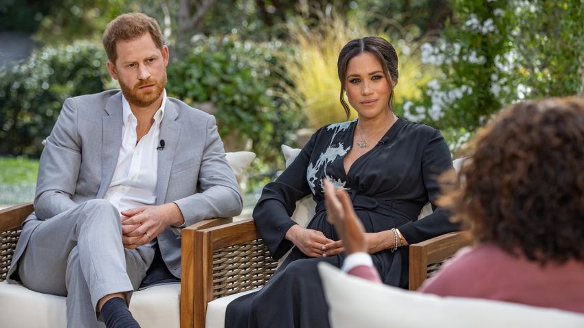 UNSPECIFIED - UNSPECIFIED: In this handout image provided by Harpo Productions and released on March 5, 2021, Oprah Winfrey interviews Prince Harry and Meghan Markle on A CBS Primetime Special premiering on CBS on March 7, 2021. (Photo by Harpo Productions/Joe Pugliese via Getty Images)