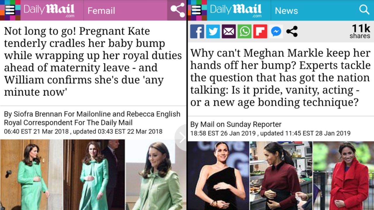 Kate Middleton, Duchess of Cambridge, often receives more positive coverage than Meghan, Duchess of Sussex.