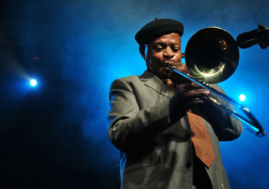 Jonas Gwangwa (pictured here at a 2017 jazz festival in South Africa) was a legendary trombonist, composer and anti-apartheid activist. The jazz musician, who died in January, left his native South Africa in 1961 and spent <a href="https://www.nytimes.com/2021/01/28/arts/music/jonas-gwangwa-dead.html" target="_blank" target="_blank">30 years in exile</a> in the United States. In 1988, his music for the film "Cry Freedom" was nominated for both Original Song and Original Score at the 60th Academy Awards.