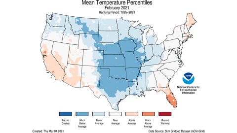 NOAA february 2021 temperature