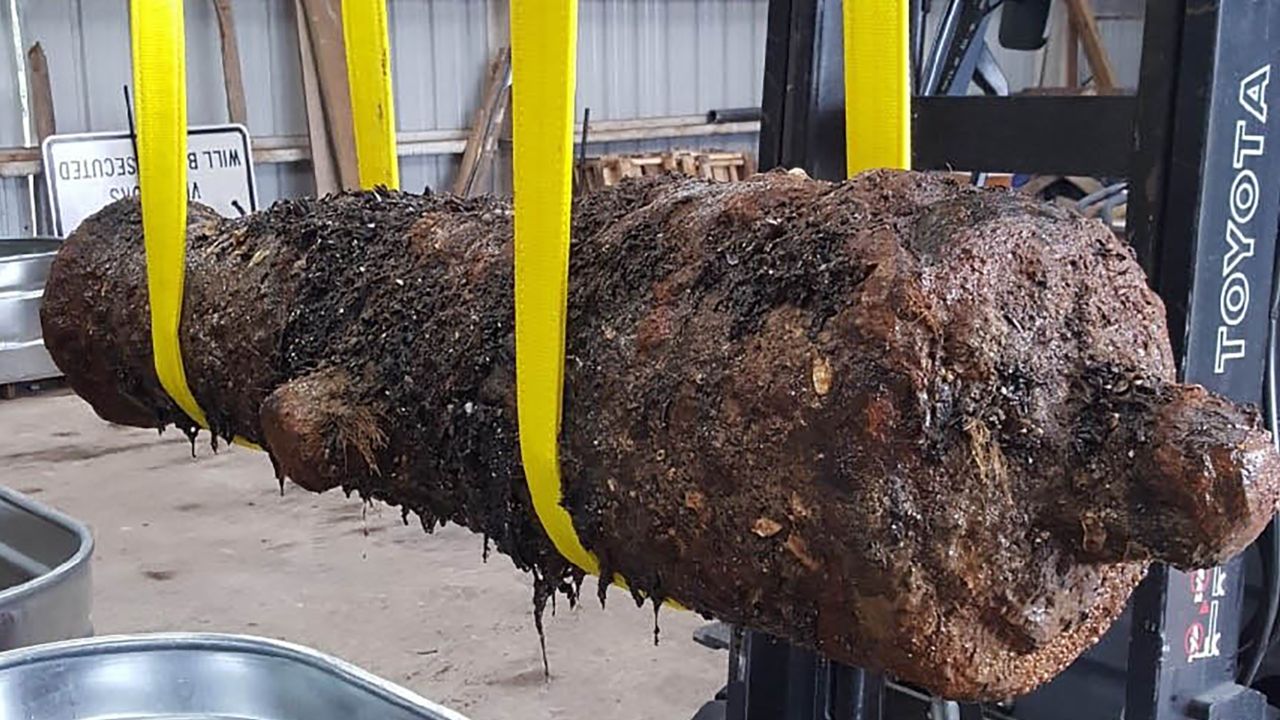 Three recovered cannons, one of which is seen here, are believed to be from the 18th century.