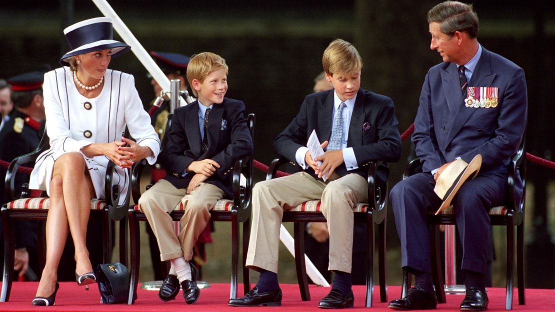 The Prince and Princess Of Wales and Princes William and Harry (second from left) attended the V-J Day 50th Anniversary celebrations In London. 