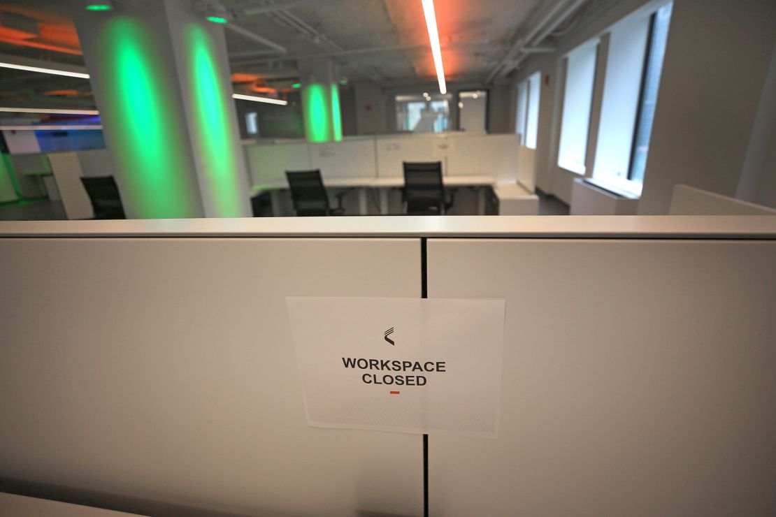 A work station closed for social distancing at Catapult's offices in Boston.