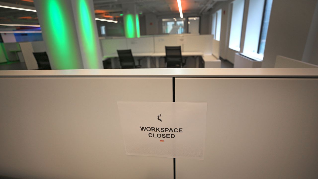 A work station closed for social distancing at Catapult's offices in Boston. 