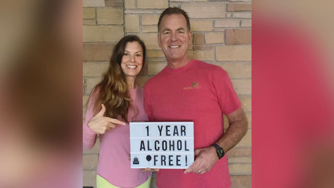 Adrienne Shubin and her husband Bill marking 1 year alcohol-free together on January 17, 2021.