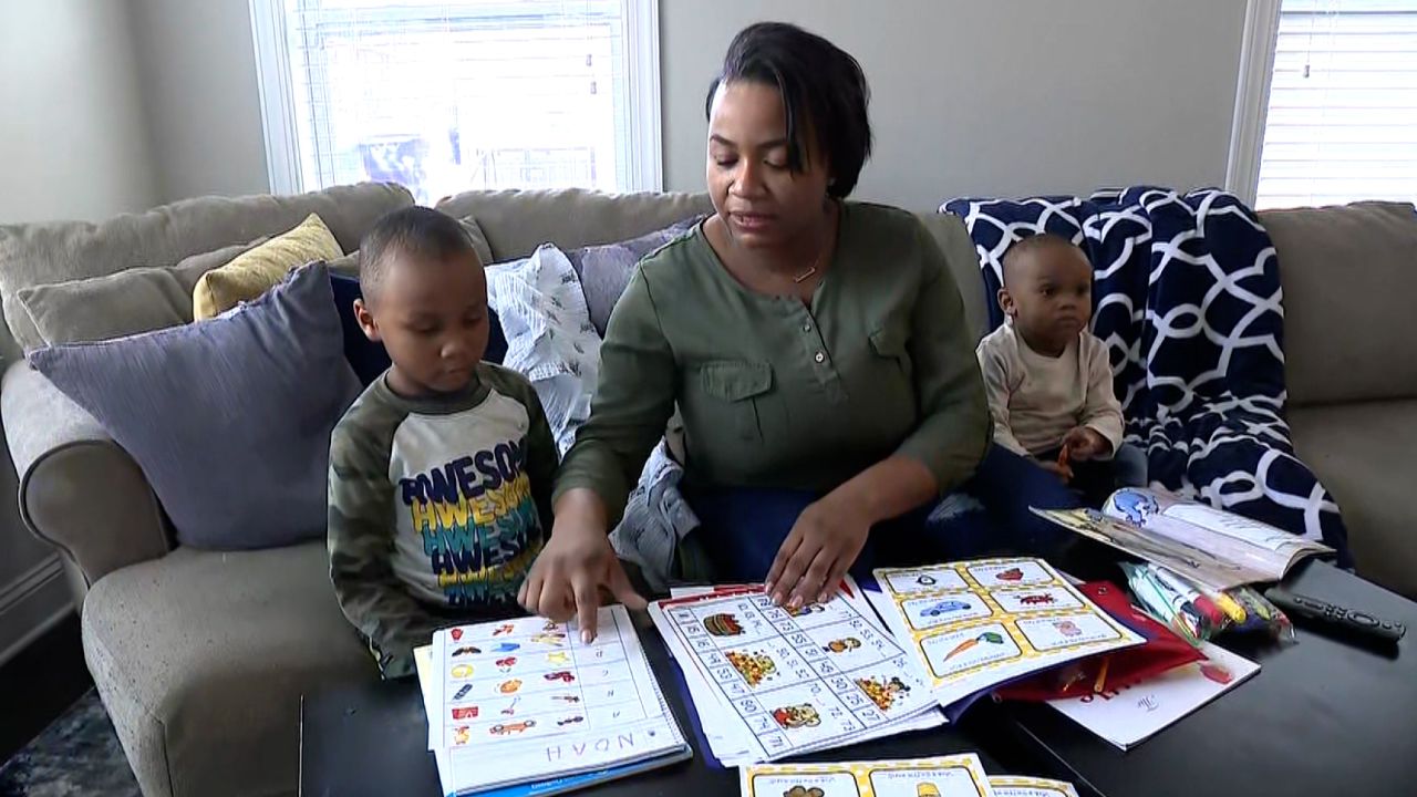 mom and son learning