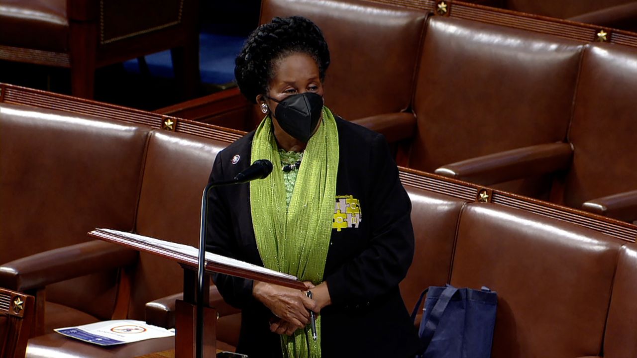Rep. Sheila Jackson Lee speaks on the house floor on March 8, 2021.