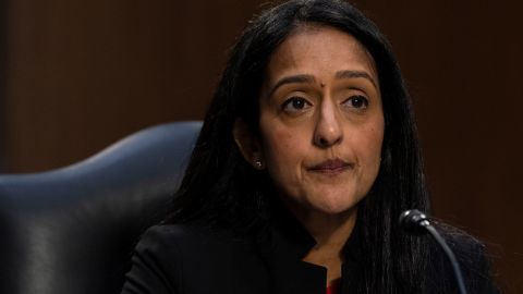 Vanita Gupta listens during a Senate Judiciary Committee hearing Tuesday to examine her nomination to be Associate Attorney General on Capitol Hill in Washington. 