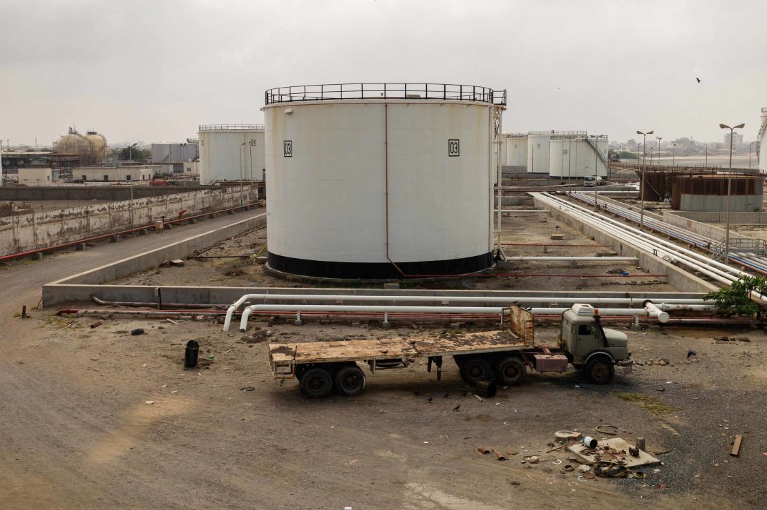 The port of Hodeidah's fuel storage facility, running dry. The last shipment of oil arrived on December 30 last year. 