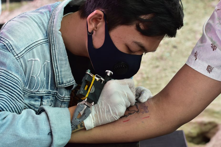 During an event in Nyaung Shwe, tattooists volunteered their time to help raise money for the civil disobedience movement. 