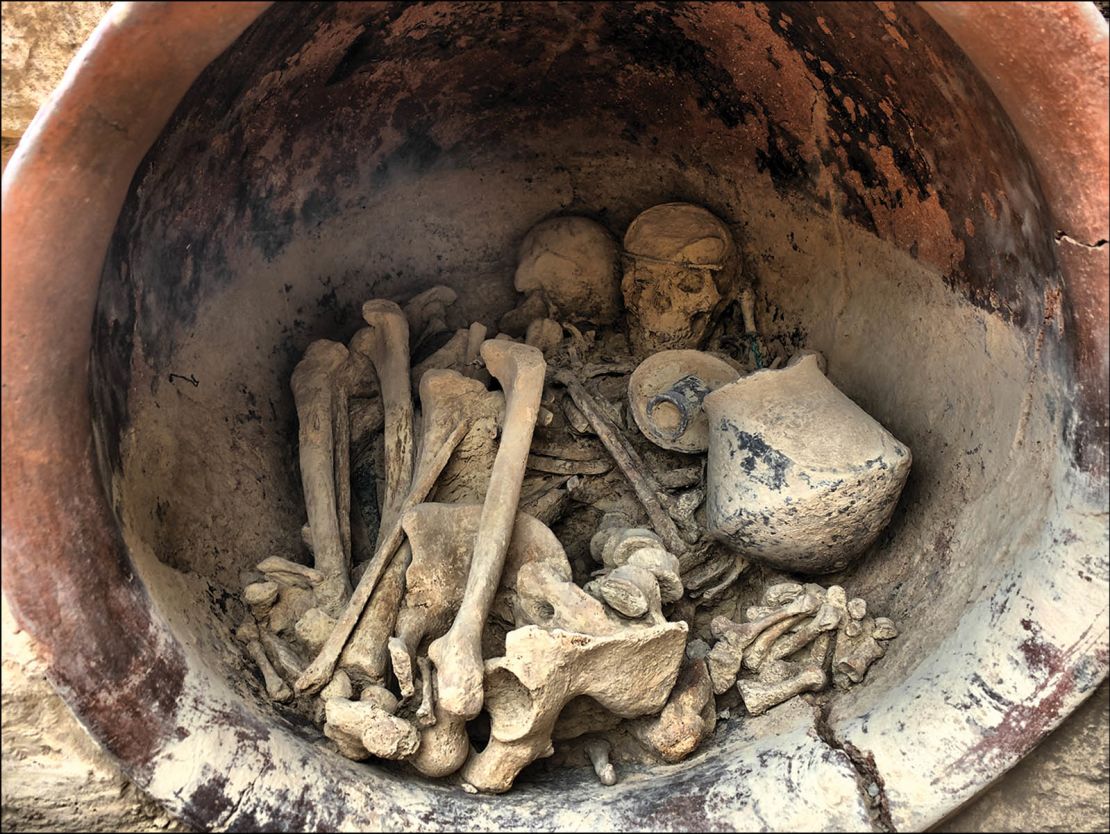 A man and a woman were found buried in the tomb.
