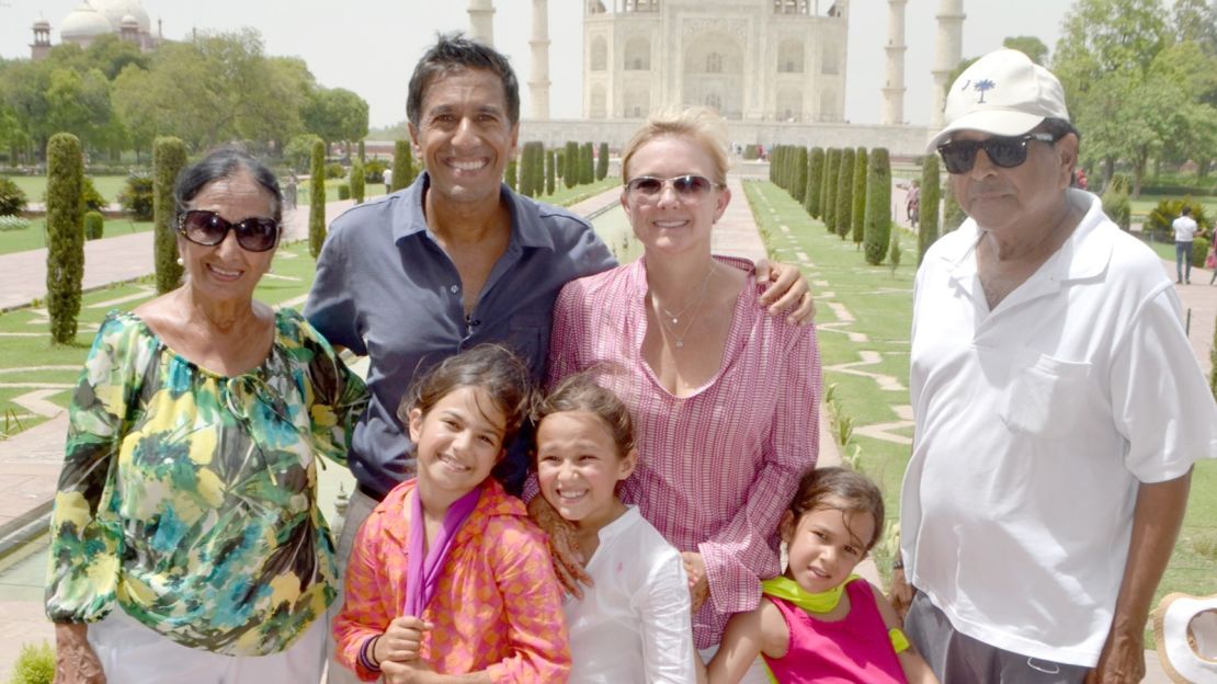 Dr. Sanjay Gupta and his family, pictured here before the pandemic, recently reunited with his parents.