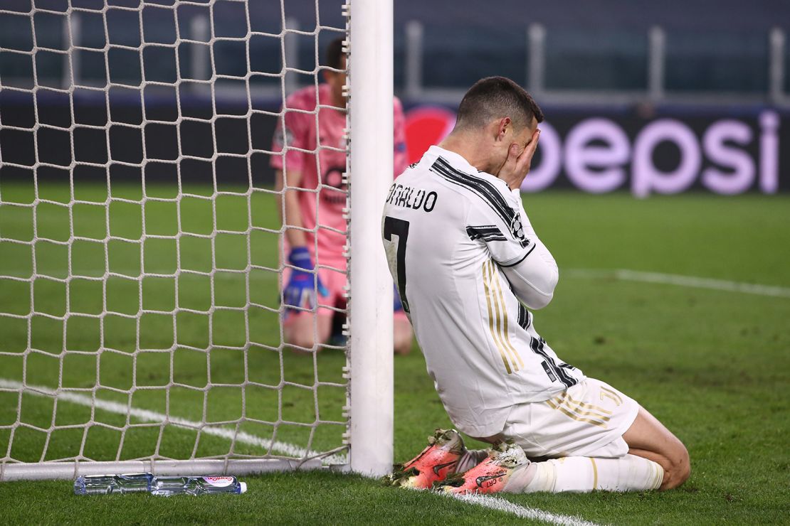 Ronaldo reacts after missing a chance against Porto.