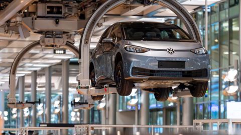 An ID.3 floats along the assembly line at a Volkswagen plant in Germany.