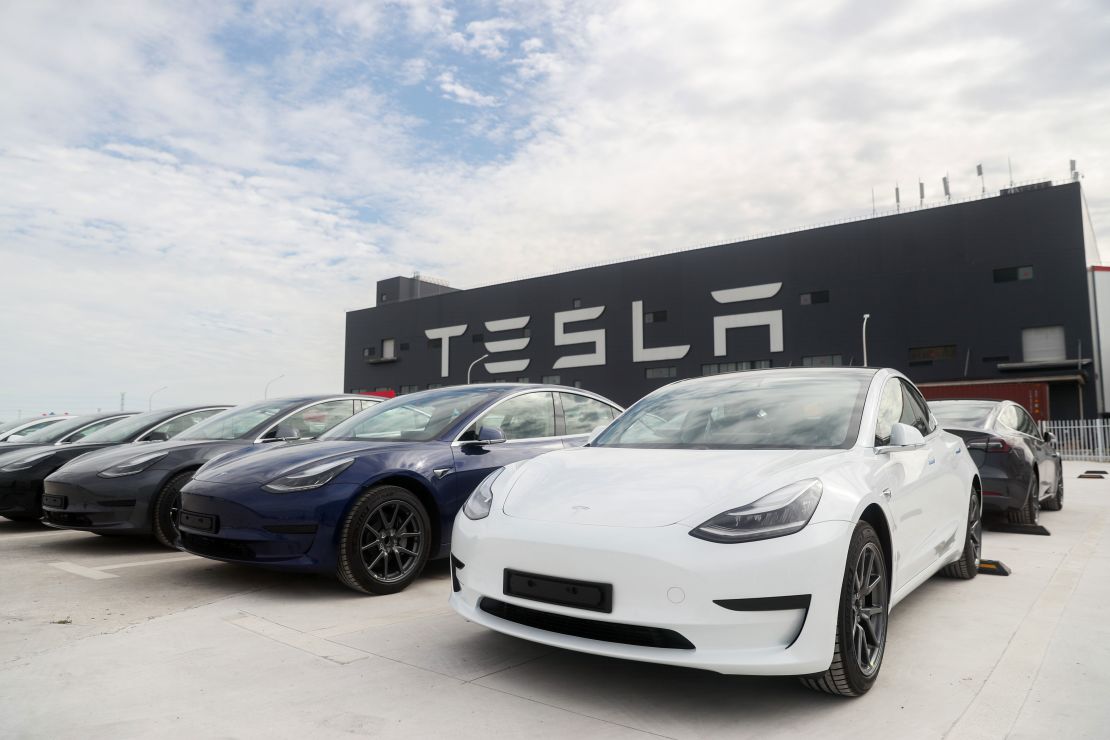 Model 3 vehicles at Tesla's gigafactory in Shanghai.