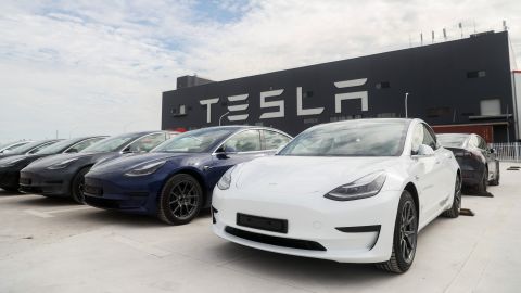 Model 3 vehicles at Tesla's gigafactory in Shanghai.