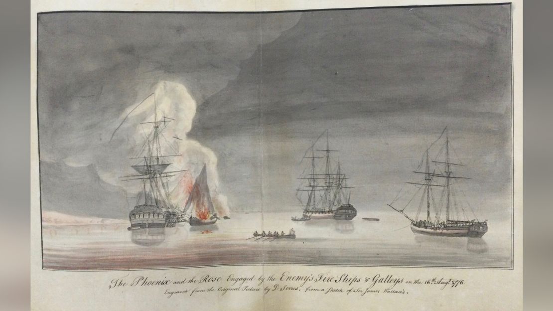 The British warships Phoenix and Rose engage with American vessels in New York during the Revolutionary War. Experts say the Rose led to the formation of the precursor to the US Navy.