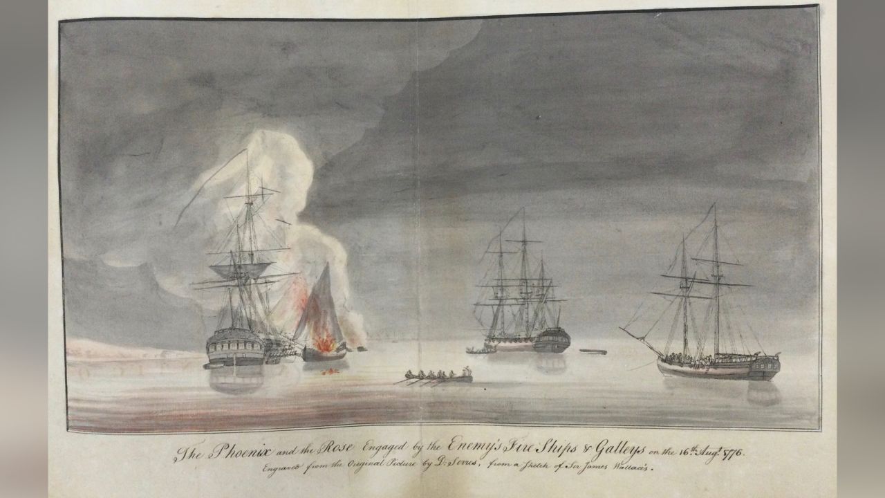 The British warships Phoenix and Rose engage with American vessels in New York during the Revolutionary War. Experts say the Rose led to the formation of the precursor to the US Navy.