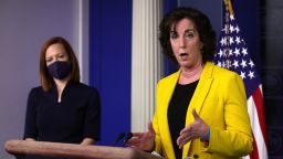 Roberta Jacobson speaks as White House press secretary Jen Psaki listens during a daily press briefing in March.