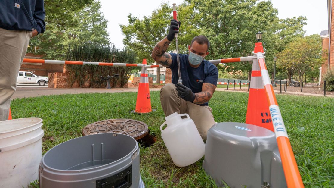 Samples being collected from UVA's Covid-19 wastewater detection system