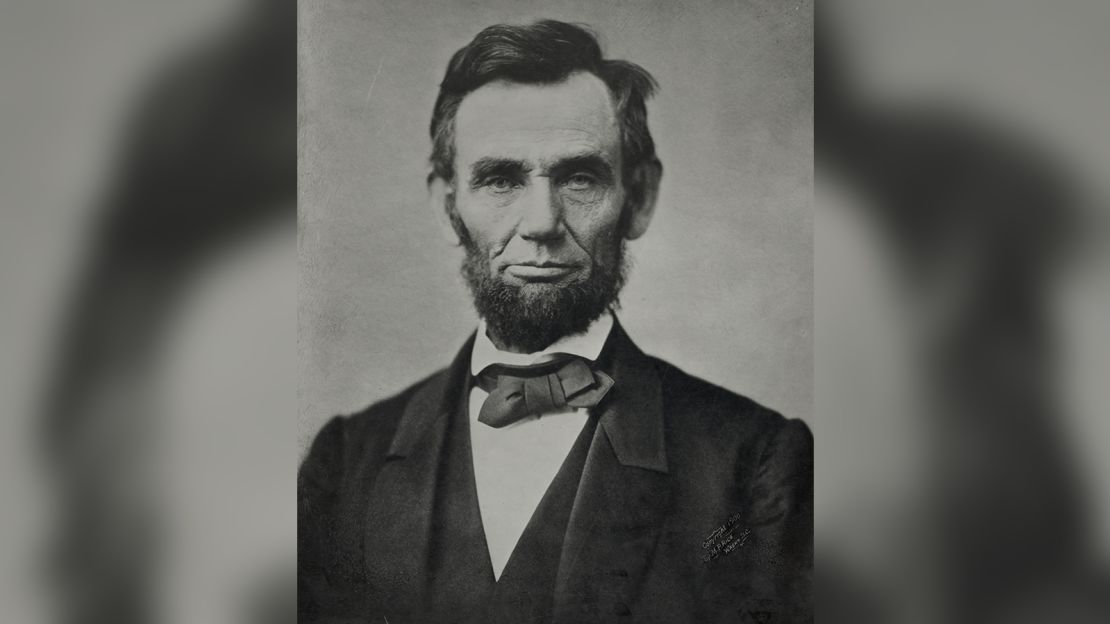 A portrait of President Abraham Lincoln in 1863, two years before he died.