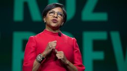 Starbucks Chief Operations Officer and Group President Rosalind "Roz" Brewer speaks at the Annual Meeting of Shareholders in Seattle, Washington on March 20, 2019. (Photo by Jason Redmond/AFP/Getty Images)