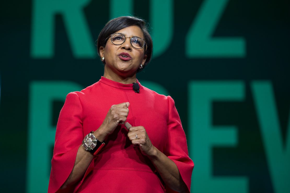 Former Starbucks chief operations officer and group president Rosalind "Roz" Brewer speaks at the Annual Meeting of Shareholders in Seattle on March 20, 2019.
