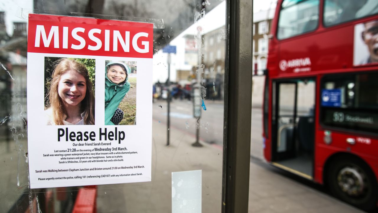 A poster appealing for information in Clapham, London, after Sarah Everard disappeared after leaving a friend's house on March 3, 2021.