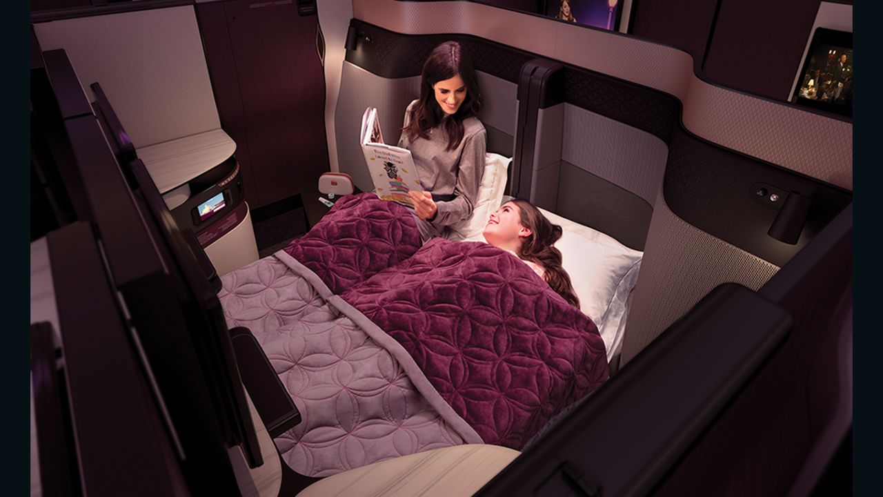 QSuite on Qatar Airways features the option to convert two seats into a double bed.
