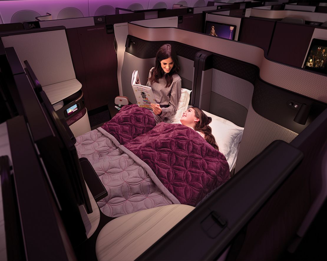 QSuite on Qatar Airways features the option to convert two seats into a double bed.
