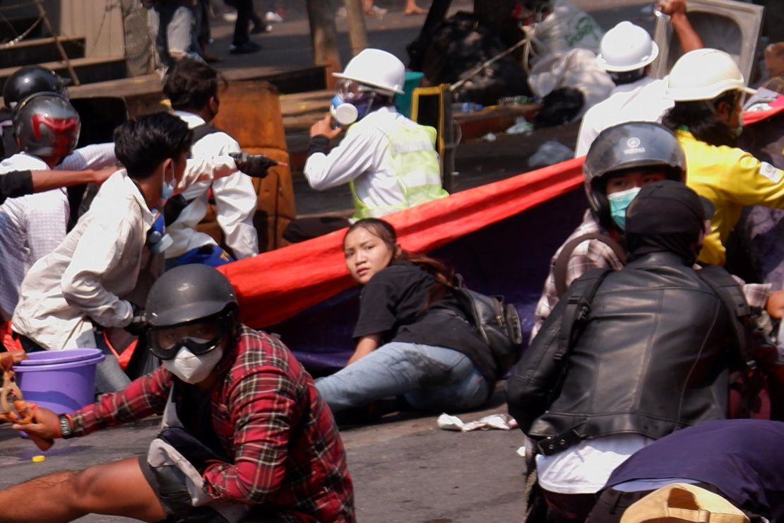 Angel lies on the ground before she was shot in the head as Myanmar's forces opened fire to disperse an anti-coup demonstration in Mandalay, on March 3.