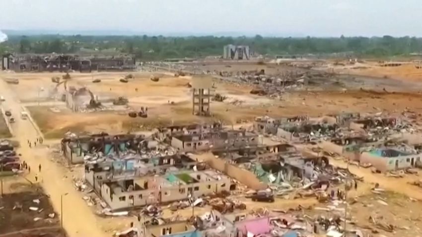 Video thumbnail showing drone footage from blast in Equatorial Guinea