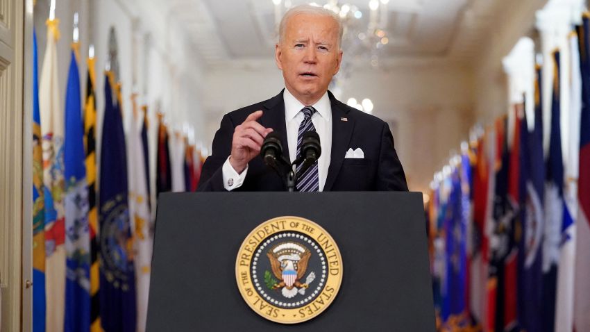 US President Joe Biden speaks on the anniversary of the start of the Covid-19 pandemic, in the East Room of the White House in Washington, DC on March 11, 2021. (Photo by MANDEL NGAN / AFP) (Photo by MANDEL NGAN/AFP via Getty Images)