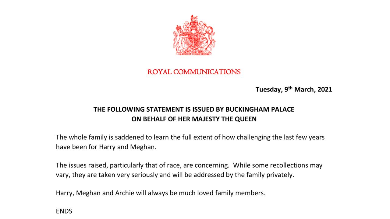Buckingham Palace released a short statement the day after the interview was aired in the UK