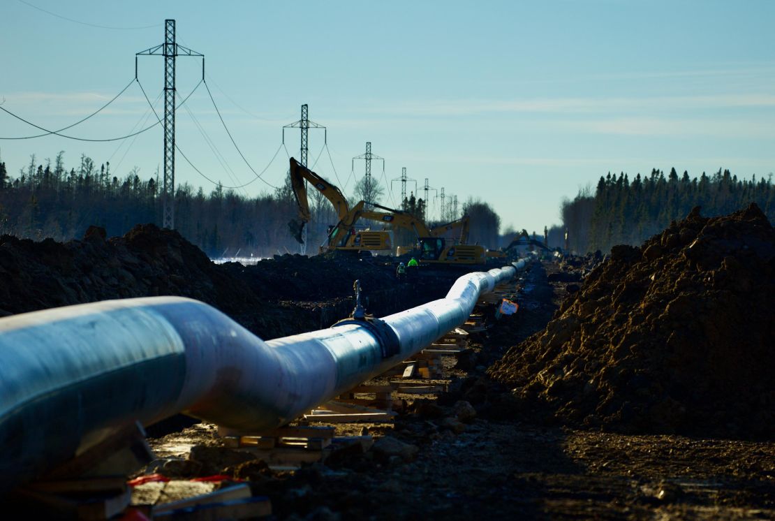 The pipeline snakes through an "energy corridor" along with power lines.