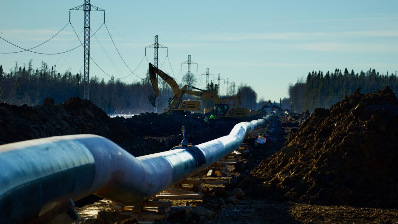 The pipeline snakes through an "energy corridor" along with power lines.