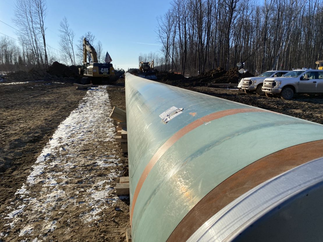 Pipe is laid for Line 3 through the northern Minnesota forests.