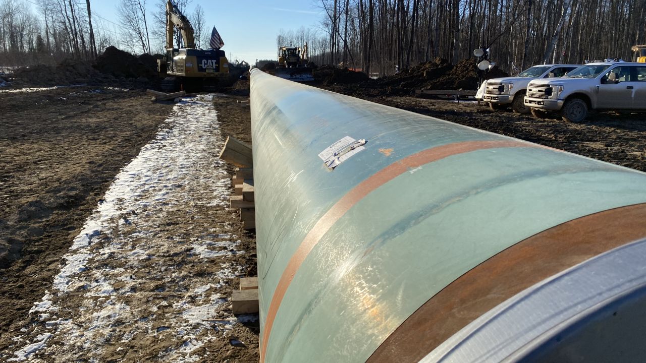 Pipe is laid for Line 3 through the northern Minnesota forests.