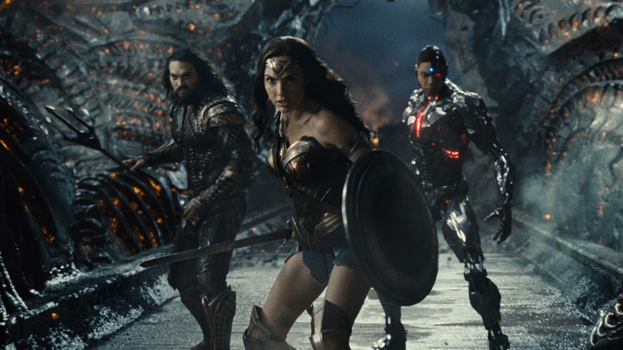 (From left) Jason Momoa, Gal Gadot and Ray Fisher star in "Zack Snyder's Justice League."
