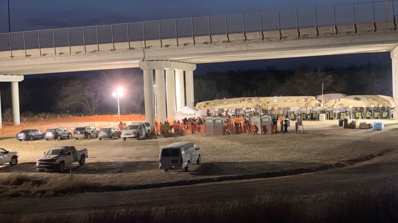A field station was set up where migrants are picked up by buses.