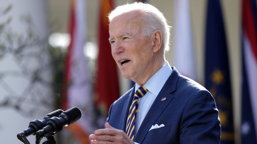 U.S. President Joe Biden speaks during a press conference on the American Rescue Plan in the Rose Garden of the White House on March 12, 2021 in Washington, DC. President Biden signed the $1.9 trillion American Rescue Plan Act into law that will send aid to millions of Americans struggling from the COVID-19 pandemic.