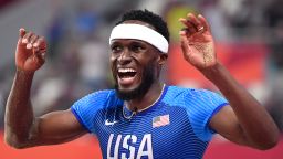 USA's Will Claye reacts as he competes in the Men's Triple Jump final at the 2019 IAAF World Athletic