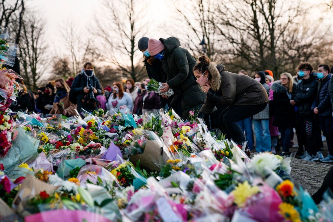 Floral tributes were laid at the Saturday vigil for Sarah Everard in London.
