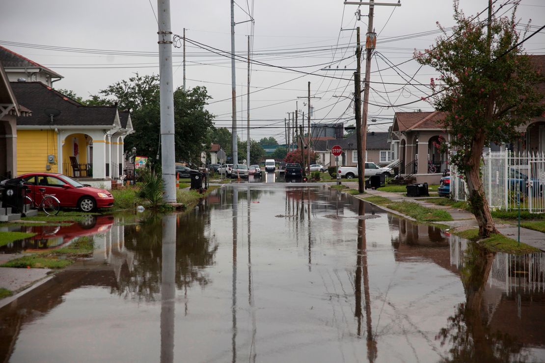 S Telemachus Street in New Orleans is flooded after flash floods struck the area early on July 10, 2019.